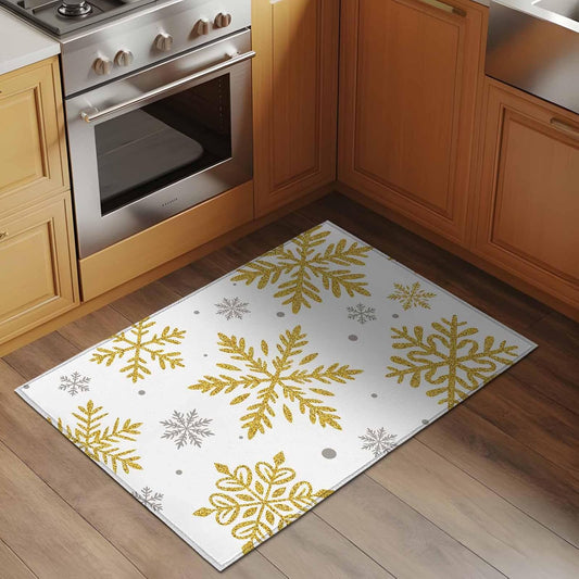 Winter Snowflake 2x3 Area Rugs for Living Room, Christmas Yellow Sequins Texture Abstract Non Slip Floor Mat Washable Low-Profile Indoor Carpet for Bedroom, Dining Room, Bathroom