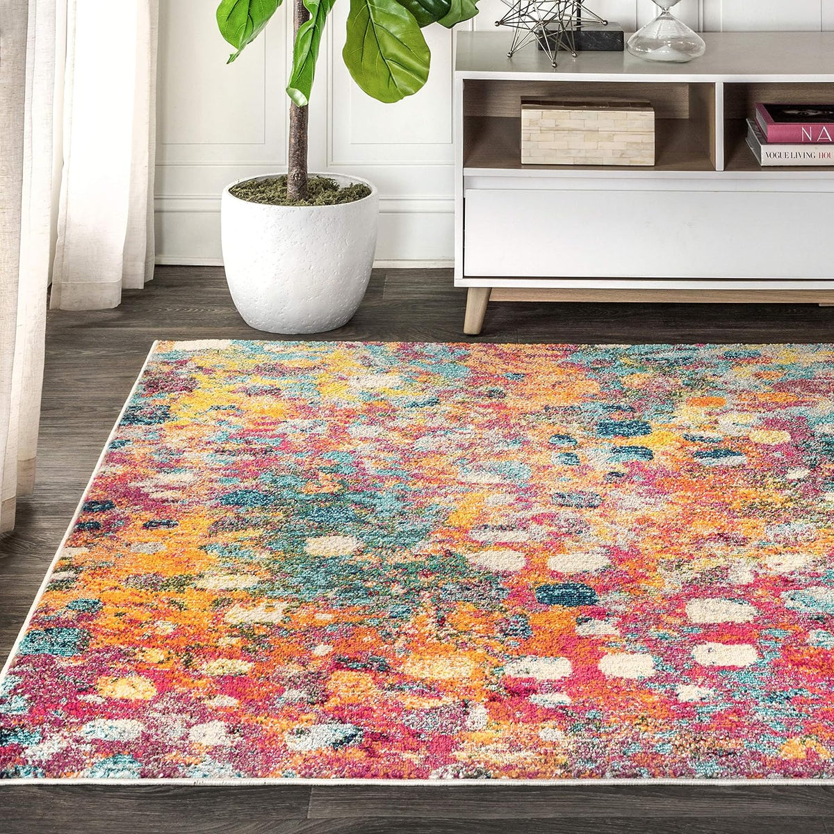 Abstract Area Rug 8X10 Multi/Yellow, Contemporary Indoor Rug