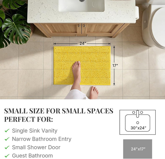 Small Bath Rug Mat,Yellow Chenille High Absorbent Bathroom Floor Mat