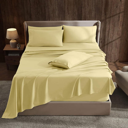 Extra Deep Pocket Sheet Sets, Luxury Soft 6 Piece Bed Sheet Set Fits Mattress 18-24 Inches - Full, Mellow Yellow