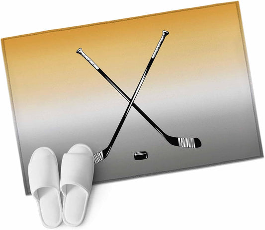Ice Hockey Entryway Rug 2'x3', Winter Sports Yellow Grey Gradients Small Area Rug Non-Slip Front Door Mat Washable Floor Carpet for Indoor Entrance Kitchen Bathroom