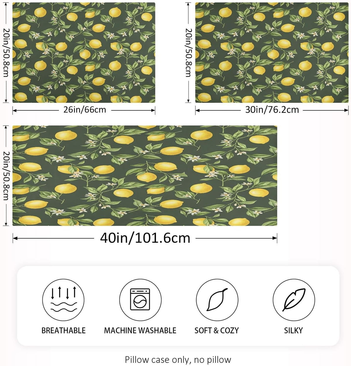 Ripe Yellow Lemons Satin Pillowcase for Hair and Skin Soft Breathable Wrinkle-Free Pillow Cases with Envelope Closure Cooling Pillow Covers for Sleeping Standard Size