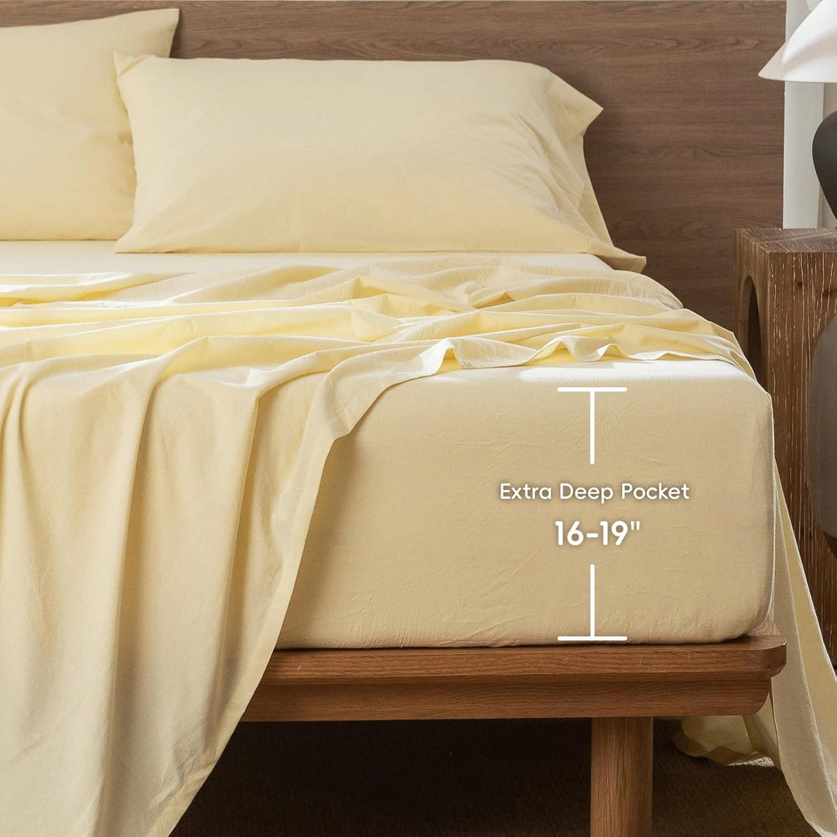 Fitted Sheet Only Washed Cotton Linen-Like Extra Deep Pocket Full