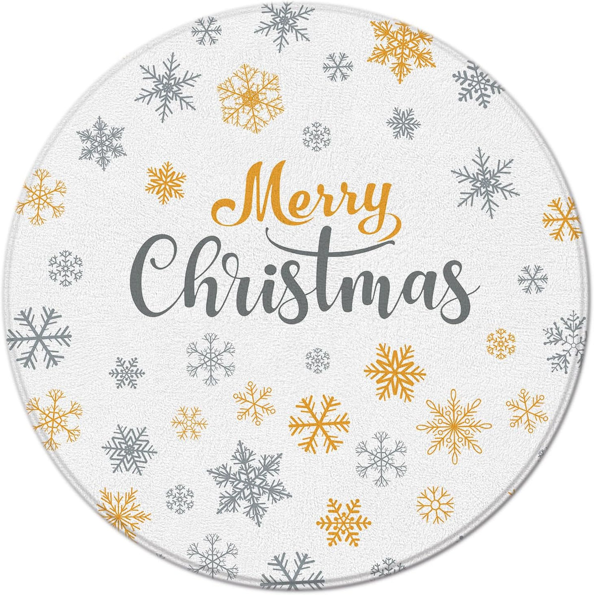Winter Snowflake Round Area Rug Yellow Gray Snowflake Merry Christmas Happy Holiday for Entryway Living Room Bedroom Home Decor 2ft