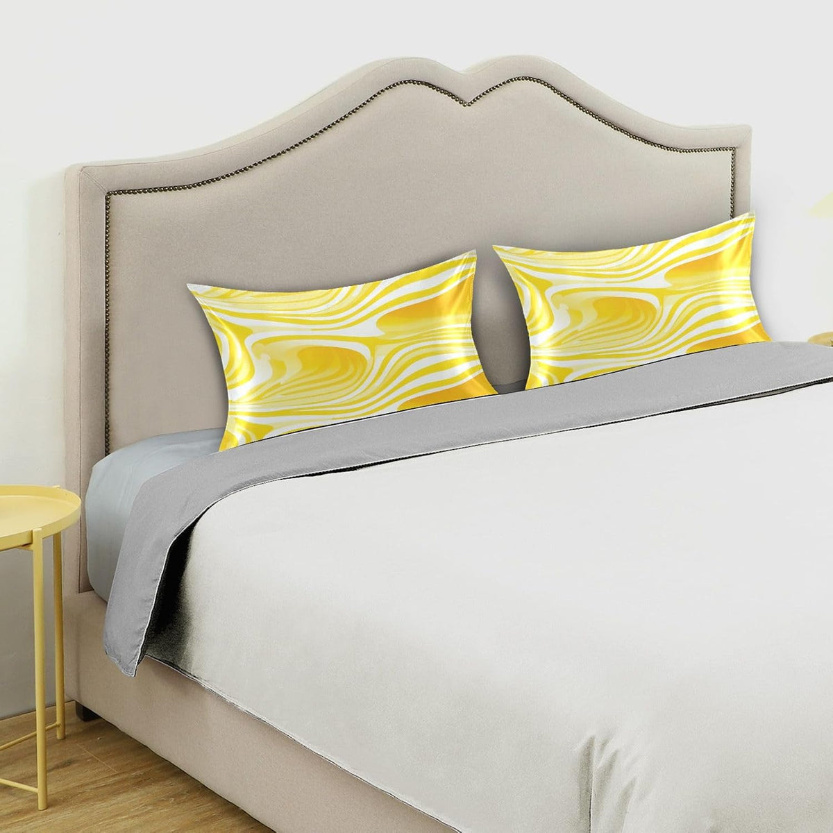 Envelope Enclosure Silk Pillowcase, Wrinkle Resistant Aesthetic Bed Sleeping Pillow Cover for Hair and Skin, 20"X 26", (Lemon Yellow Stripe)