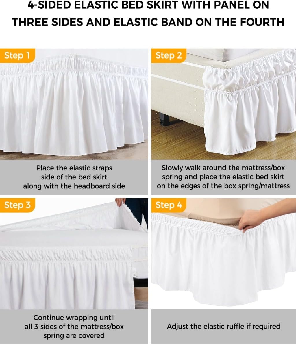 Yellow Lemon Bed Skirt Queen Size 16 Inch Drop, Adjustable Elastic Wrap Around Bed Skirts Easy Fitting Dust Ruffle Bedskirt Bed Frame Cover Farmhouse Summer Botanical Watercolor