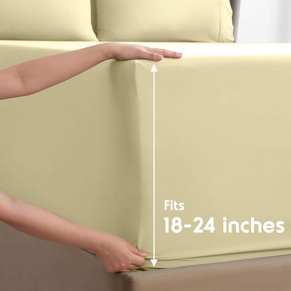 Extra Deep Queen Sheet Set - 6 Piece Breathable & Cooling Sheets - Hotel Luxury Bedding Set w/18-24 Inch Extra Deep Pockets - Easy & Secure Fit - Soft, Wrinkle Free & Comfy - Vanilla Yellow