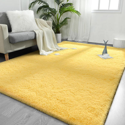 Large Area Rugs for Living Room, 5x8 Feet Yellow Shaggy Rug Fluffy Throw Carpets, Ultra Soft Plush Modern Indoor Fuzzy Rugs for Bedroom Girls Kids Nursery Room Dorm Home Decor